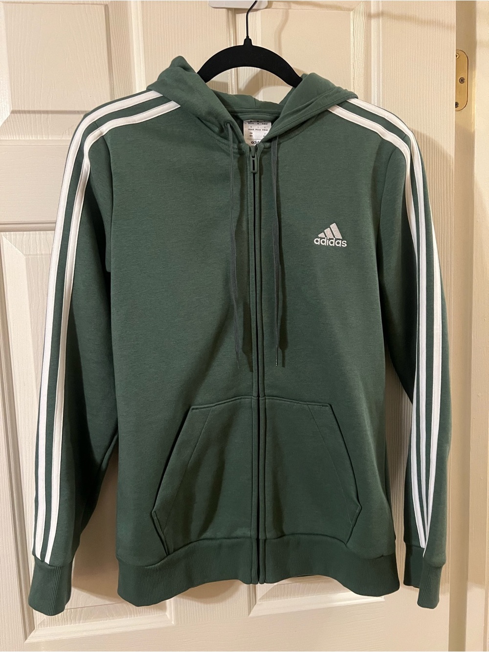Like New Women’s adidas Green Zip Up Hoodie w White Stripes on the Sleeves M